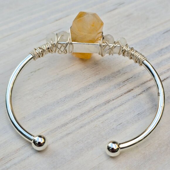 Citrine & Moonstone Wire Wrap Cuff – 925 Silver Over Copper – Energy & Balance - Picture 11 of 14
